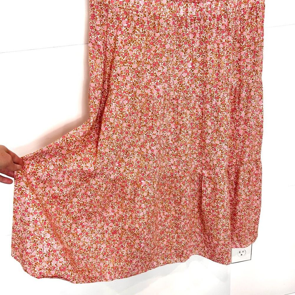 Wonderly Maxi Dress Women's XL Pink Red Cotton Floral Midi Smocked Tie Back Boho - Picture 6 of 13